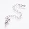 Long-Lasting Plated Brass Chain Extender, with Lobster Claw Clasps and Bead Tips, Real Platinum Plated, 12x7x3mm, Hole: 3.5mm, Extend Chain: 65mm, ring: 5x1mm
