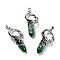Synthetic Malachite Pointed Pendants, Eco-Friendly Brass Finding, Platinum, Cadmium Free & Lead Free, Bullet, 48x24.5x14mm, Hole: 7x5.5mm