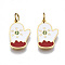 316 Surgical Stainless Steel Enamel Charms, with Jump Rings, for Christmas, Glove with Snowflake, White and Red, Real 14K Gold Plated, 13.5x8.5x1mm, Jump Ring: 3.8x0.6mm, 2.6mm inner diameter