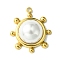 Ion Plating(IP) 304 Stainless Steel Pave Shell Pearl Pendants, Sun Charms, Real 14K Gold Plated, White, 19.5x17x6.5mm, Hole: 1.4mm