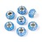Opaque Resin European Beads, Large Hole Beads, Rondelle with Silver Color Plated Brass Cores, Light Sky Blue, 13.5~14x8.2~9mm, Hole: 5mm