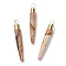 Natural Picture Jasper Brass Pointed Pendants, Cadmium Free & Lead Free, Bullet Shaped, Light Gold, 33~37x4~5mm, Hole: 2mm