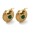Hollow Flat Round 304 Stainless Steel Hoop Earrings, with Natural Green Aventurine, Golden, 19.5x12.5mm