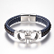 Men's Braided Leather Cord Bracelets, with 304 Stainless Steel Findings and Magnetic Clasps, Prussian Blue, 8-5/8 inch(220mm)
