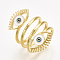 Brass Cuff Rings, Cadmium Free & Lead Free, Open Rings, with Enamel, Eye, Golden, Size 9, 19mm