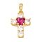 Brass Micro Pave Cubic Zirconia Pendants, Cross with Heart Charms, Golden, 18x14x4mm, Hole: 4x2mm