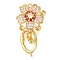 Brass Micro Pave Clear Cubic Zirconia Fold Over Clasps, Cadmium Free & Nickel Free & Lead Free, Flower, Real 18K Gold Plated, 30.5mm
