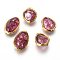 Dyed Natural Quartz Crystal Beads, with Brass Findings, Nuggets, Golden, Cerise, 20~28x17~19x11~16mm, Hole: 1.2mm