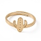 Ion Plating(IP) 201 Stainless Steel Cactus Adjustable Ring for Women, Real 18K Gold Plated, US Size 6 1/4(16.7mm)