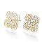 Brass Stud Earrings, Square, Nickel Free, Real 18K Gold Plated, 12x12mm, pin: 0.7mm