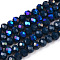 Electroplate Opaque Solid Color Glass Beads Strands, Half Rainbow Plated, Faceted, Rondelle, Prussian Blue, 4x3mm, Hole: 0.4mm, about 123~127pcs/strand, 16.5~16.9 inch(42~43cm)