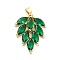 Brass Pendants, with Green Glass, Leaf Charm, Real 18K Gold Plated, 24.5x19x5mm, Hole: 5x2.5mm