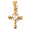 Ion Plating(IP) 304 Stainless Steel Pendants with Cubic Zirconia, Cross Charms, Golden, 20.5x14x4.5mm, Hole: 7x3mm
