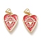 Brass Enamel Pendants, Real 18K Gold Plated, Heart with Eye, Red, 18.5x12.5x1.6mm, Hole: 3.5x5mm