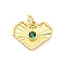 Brass Micro Pave Cubic Zirconia Pendants, Cadmium Free & Lead Free, Heart Charms, Real 16K Gold Plated, with Jump Ring, Green, 13.5x17x2.5mm, Hole: 3.5mm