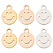 6Pcs 3 Colors 304 Stainless Steel Charms, Cut-Out, Manual Polishing, Hollow, Flat Round with Smile, Mixed Color, 8x6x1mm, Hole: 0.8mm, 2pcs/color