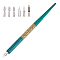 Stainless Steel Dip Pen, with Wooden Pen Stick & 6 Kinds of Stainless Steel Nibs, Teal, Pen: 183x10mm, Stainless Steel Nibs: 17~39x6.5~8x2~5mm, 6pcs