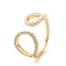 Clear Cubic Zirconia Hollow Out Teardrop Open Cuff Ring with ABS Plastic Imitation Pearl Beaded, Brass Jewelry for Women, Cadmium Free & Lead Free, Golden, Inner Diameter: 17.8mm