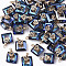 Electroplate Glass Charms, with Light Gold Plated Brass Ice Pick Pinch Bails, Rectangle, Dark Blue, 14x10x5.5mm, Hole: 1mm