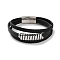 Men's Braided Black PU Leather Cord Multi-Strand Bracelets, 304 Stainless Steel Link Bracelets with Magnetic Clasps, Stainless Steel Color, 8-5/8 inch(22cm)