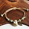 Adjustable Handmade Porcelain Flower Beads Braided Beads Bracelets, Alloy Leaf Charm Bracelets for Women, Pale Green, 7-1/8 inch(18cm)