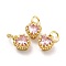 Brass Micro Pave Mixed Color Cubic Zirconia Pendants, Real 18K Gold Plated, Long-Lasting Plated, Heart, Pearl Pink, 9.3x7.4x5.5mm, Hole: 3mm
