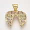 Brass Micro Pave Cubic Zirconia Pendants, Cadmium Free & Lead Free, Wing, Colorful, Golden, 16x18x2mm, Hole: 4x3mm