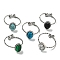 Oval 304 Stainless Steel Open Cuff Rings, Synthetic Malachite & Turquoise Finger Rings for Women Men, Stainless Steel Color, US Size 7 1/4(17.5mm)