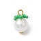 Glass Pearl Pendants, Tomato, with Glass Seed Beads & Iron Loops, White, 15.5~16x10~11mm, Hole: 2mm