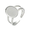 304 Stainless Steel Cuff Rings Components, Pad Ring Setting, Oval, Stainless Steel Color, Tray: 14.5x10mm, Inner Diameter: 18mm