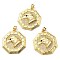 Brass with Cubic Zirconia Pendants, Long-Lasting Plated, Lead Free & Cadmium Free, Octagon with Eagle, Real 18K Gold Plated, 35x32x6.3mm, Hole: 4x5mm