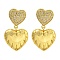 Rack Plating Brass Micro Pave Clear Cubic Zirconia Stud Earrings, Cadmium Free & Lead Free, Real 18K Gold Plated, Heart, 33x19.5mm
