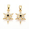 Brass Micro Pave Cubic Zirconia Pendants, Star Charms, Cadmium Free & Lead Free, Real 18K Gold Plated, Black & Clear, 15.5x10.5x3mm, Hole: 2x5~5.5mm