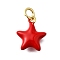Brass Red Enamel Charms, with Jump Ring, Cadmium Free & Lead Free, Long-Lasting Plated, Rack Plating, Real 18K Gold Plated, Star, 13.5x11x5mm, Hole: 3mm