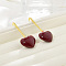 Brass Heart Dangle Stud Earrings, with Enamel for Women, Golden, Dark Red, 35x15.5mm