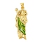 Rack Plating Brass Micro Pave Clear Cubic Zirconia Pendants, with Enamel, Lead Free & Cadmium Free, Long-Lasting Plated, God, Real 18K Gold Plated, 40x13x6mm, Hole: 6x3.5mm