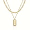 Brass Micro Pave Clear Cubic Zirconia Rectangle with Initial Pendant Double Layer Necklaces for Women, with 201 Stainless Steel Chain, Golden, Letter S, 15.75~19.69 inch(40~50cm)