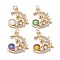 Brass Clear Cubic Zirconia Glass Pendants, with Jump Ring, Long-Lasting Plated, Lead Free & Cadmium Free, Moon, Real 18K Gold Plated, Mixed Color, 22x20x4.5mm, Jump Ring: 5x0.8mm, 3.5mm Inner Diameter