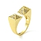Brass Micro Pave Cubic Zirconia Open Cuff Rings, Cadmium Free & Lead Free, Square, Real 16K Gold Plated, US Size 6 1/2(16.9mm)