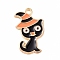 Alloy Enamel Pendants, Cat with Hat Charm, Golden, 25x14.5x1mm, Hole: 2mm