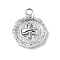 Brass Pendants, Textured, Flat Round with Playing Cards Charm, Real Platinum Plated, 15.5x12.5x2.5mm, Hole: 1.4mm