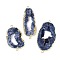 Dyed Natural Druzy Agate links, with Brass Edged, Golden, Marine Blue, 36.5~79x21~44x6.5~9mm, Hole: 2.5mm