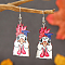 Print Wooden Dangle Earrings for American Independence Day, Platinum, Chick