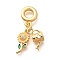 Brass Clear Cubic Zirconia Sunflower & Watering Can European Dangle Charms, with Enamel, Cadmium Free & Nickel Free & Lead Free, Large Hole Pendants, Real 18K Gold Plated, 30mm, Hole: 5mm