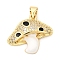 Brass Micro Pave Cubic Zirconia Pendants, with Enamel, Mushroom Charm, Long-Lasting Plated, Cadmium Free & Lead Free, Real 18K Gold Plated, Black, 18.5x21.5x4.5mm, Hole: 4x3.5mm