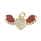 Dyed Synthetic Turquoise Pendants, Brass Micro Pave Clear Cubic Zirconia Heart with Wings Charms, Real 18K Gold Plated, FireBrick, 10x20.5x2.5mm, Hole: 2.7mm