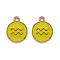 Alloy Enamel Pendants, Flat Round with Constellation/Zodiac Sign, Golden, Aquarius, 15x12x2mm, Hole: 1.5mm