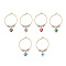 Evil Eye Heart Brass Enamel Pendants Wine Glass Charms Sets, with Brass Hoop Earrings Findings, Brass Rhinestone Spacer Beads, Mixed Color, 42mm, 6pcs/set