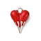 Brass Enamel Pendants, Heart Charm, Rack Plating, Lead Free & Cadmium Free, Long-Lasting Plated, Platinum, Red, 28x20.5x9.5mm, Hole: 4x3.5mm