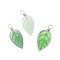 3Pcs Handmade Lampwork Pendants, Leaf, Platinum, 23x10~10.5x3mm, Hole: 3mm